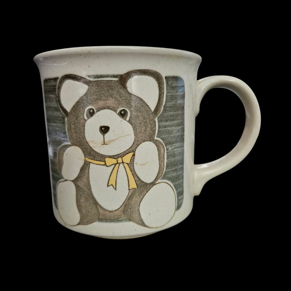Vintage Teddy Bear Stoneware Coffee Mug Rustic Speckled Ceramic Cup